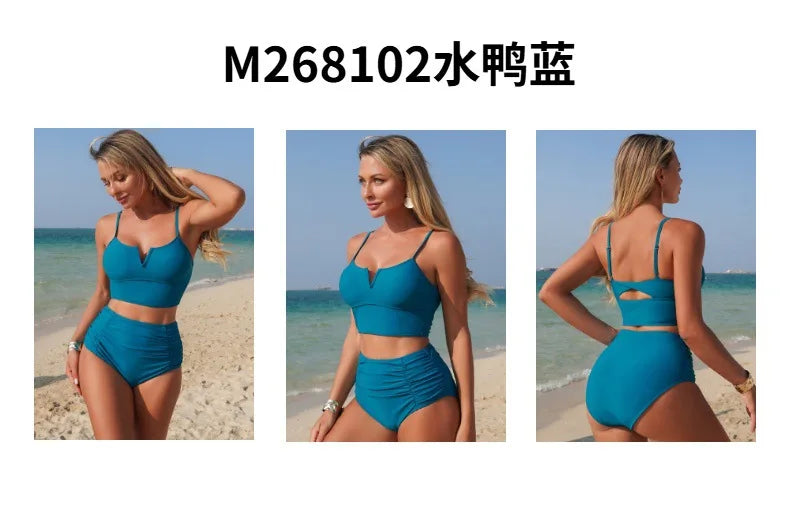 2026 New Black Women's Bikini Sexy Blue Two-Piece Swimwear High Elasticity Quick Dry Nylon Fabric with Chest Pad Orange Swimsuit