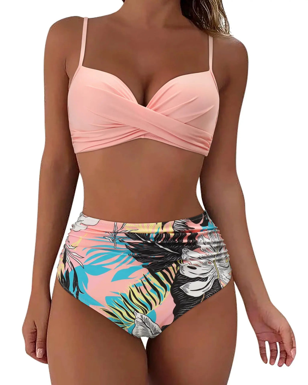 2026 Black Sexy Based Print Split High Waist Bikini Swimsuit For Women Two Piece Solid Color Swimwear Woman Push Up