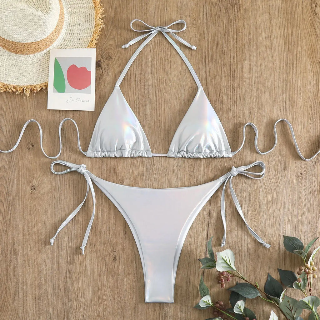 Sexy Brozing Gold Bikinis Sets Women Push Up Micro Bikini Swimsuit 2026 Brazilian Beach Bathing Suit Tie Side Triangle Swimwear