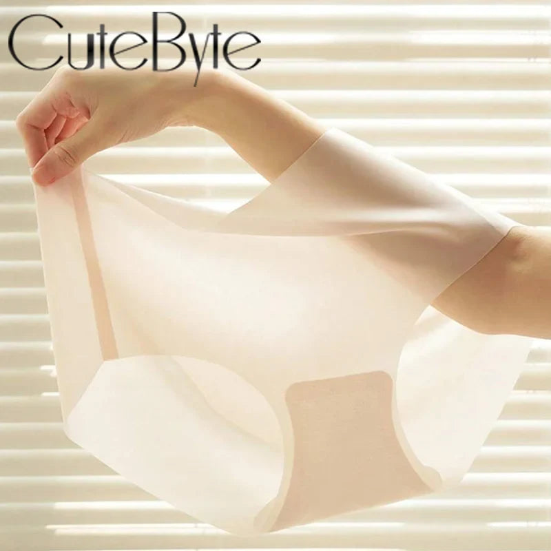 2PCS Seamless Ice Silk Briefs Women's Transparent Panties Sexy Breathable Underwear Female Stretch Erotic Korean Ultra Lingerie
