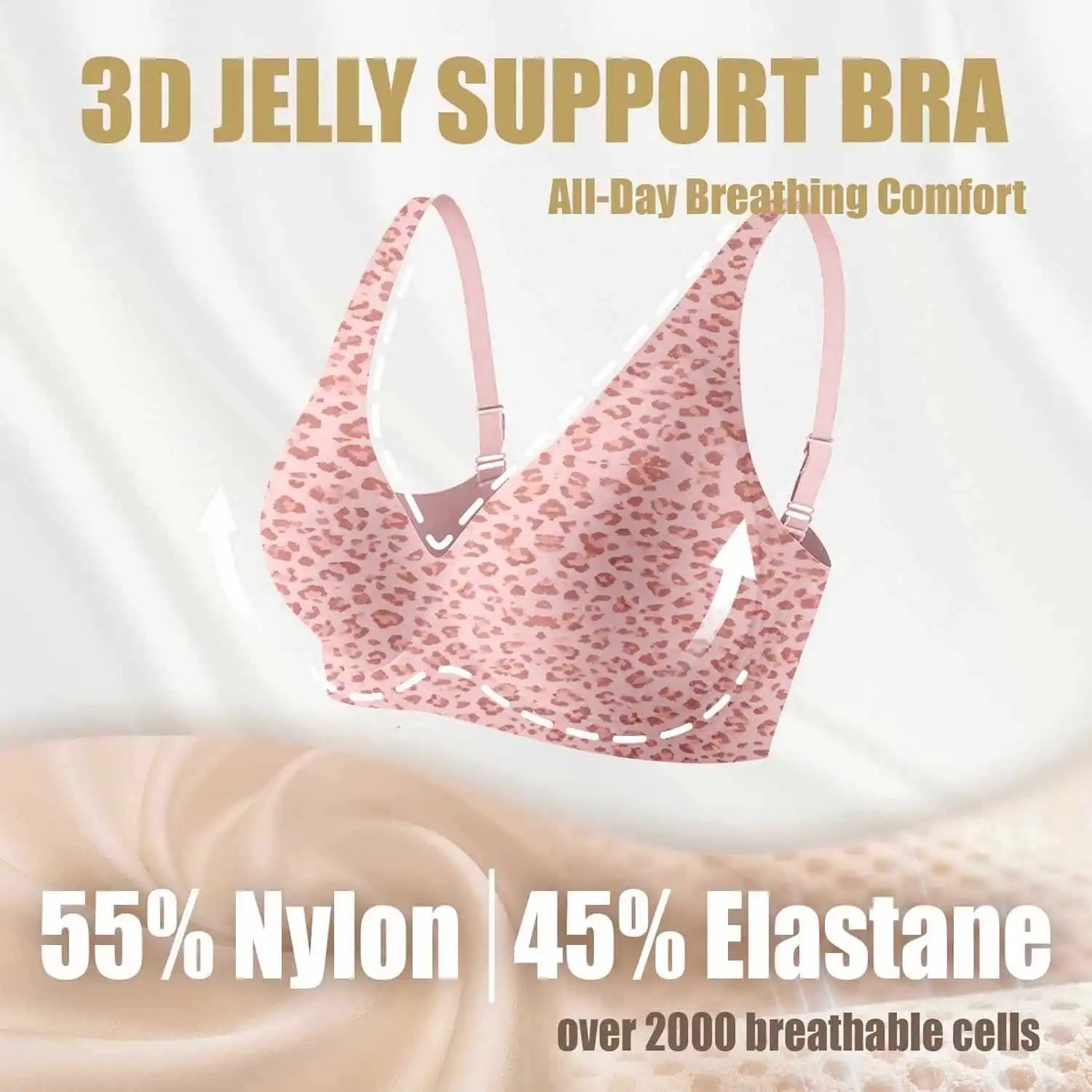 Pink Leopard Print Wire-free Seamless Bra Full Cup TThin Molded 3D Jelly Soft Support Bra Comfortable and Breathable Plus Up