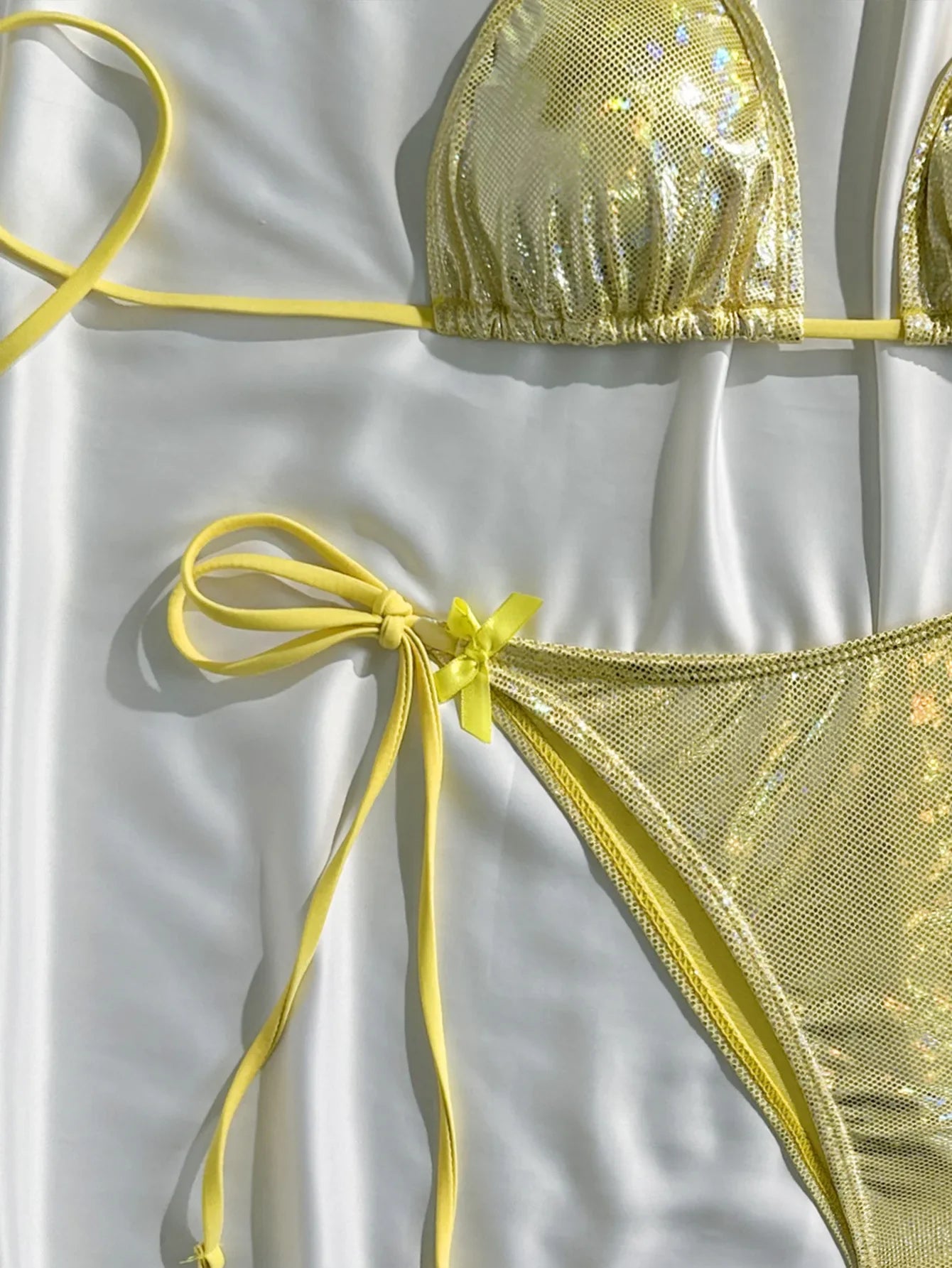 Shiny Pink Bikini 2025 Women Sexy Brozing Tie Bow Strap Push Up Micro Swimsuit Brazilian Bathing Suit Tie Side Triangle Swimwear