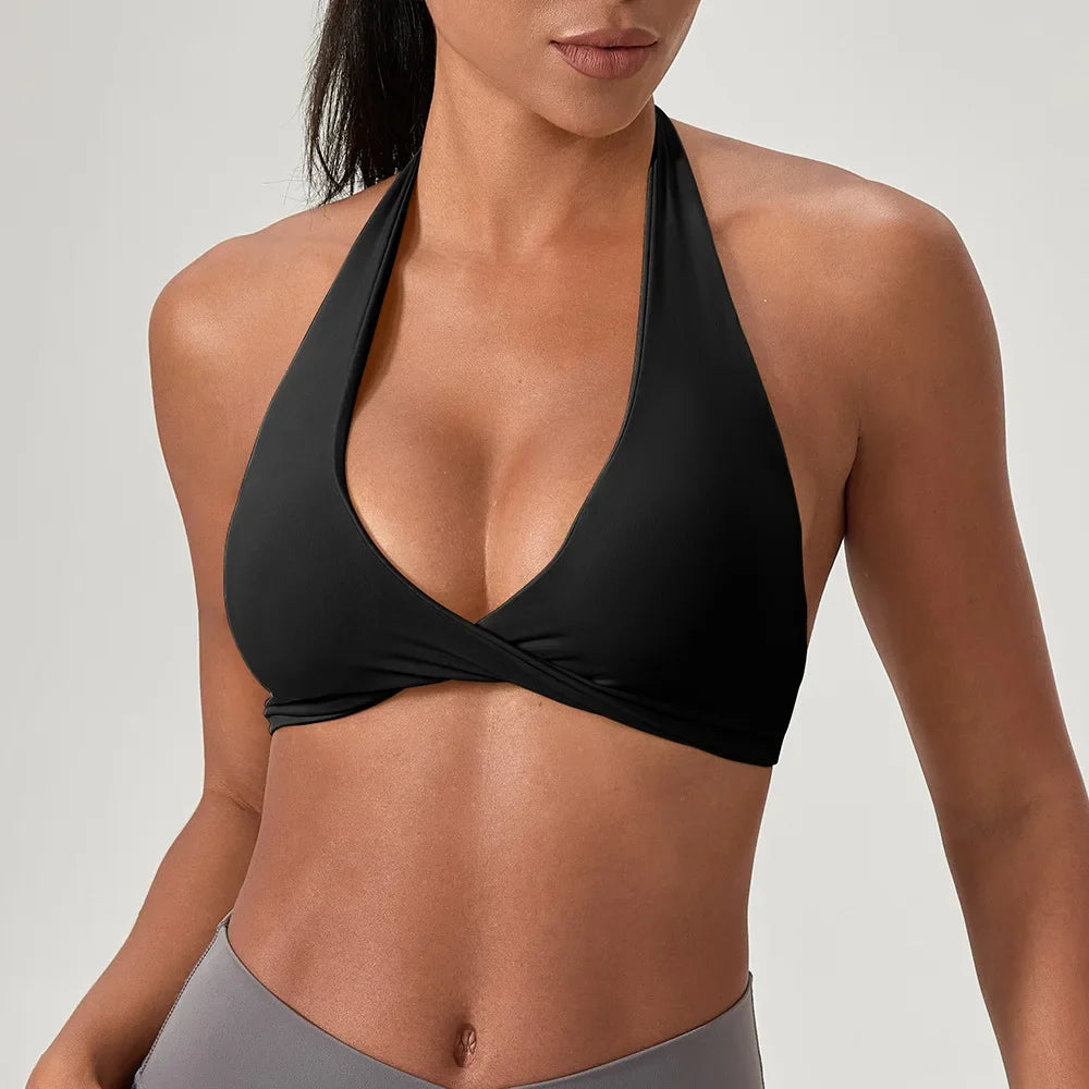 Women's Yoga Bra Halter Back Fitness Underwear Sexy Wire-Free Sports Vest Comfortable Breathable Bra