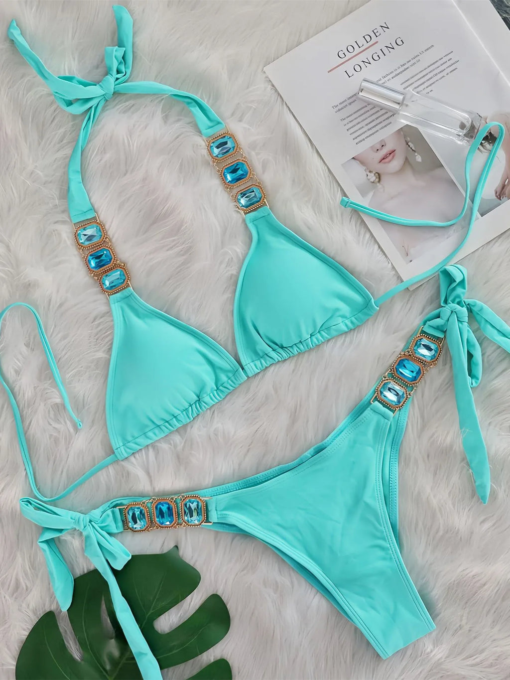 Sexy Rhinestone Bikini Set Women 2026 Luxury Pink Crystal Diamond Push Up Bandage Thong Swimsuit Beach Bathing Suit Swimwear