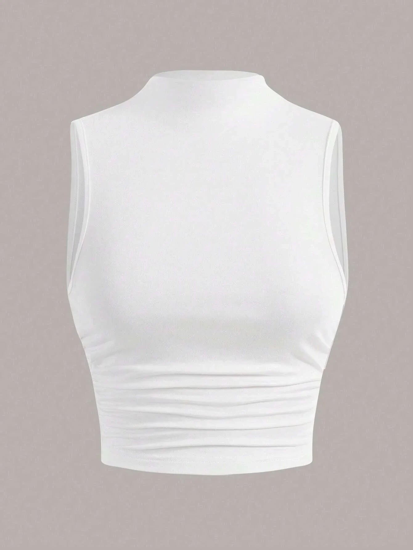 Casual Mock Neck Sleeveless Tank Top for Women Summer Sexy Solid Color Slim Fit Stand Collar Crop Top Streetwear 2024