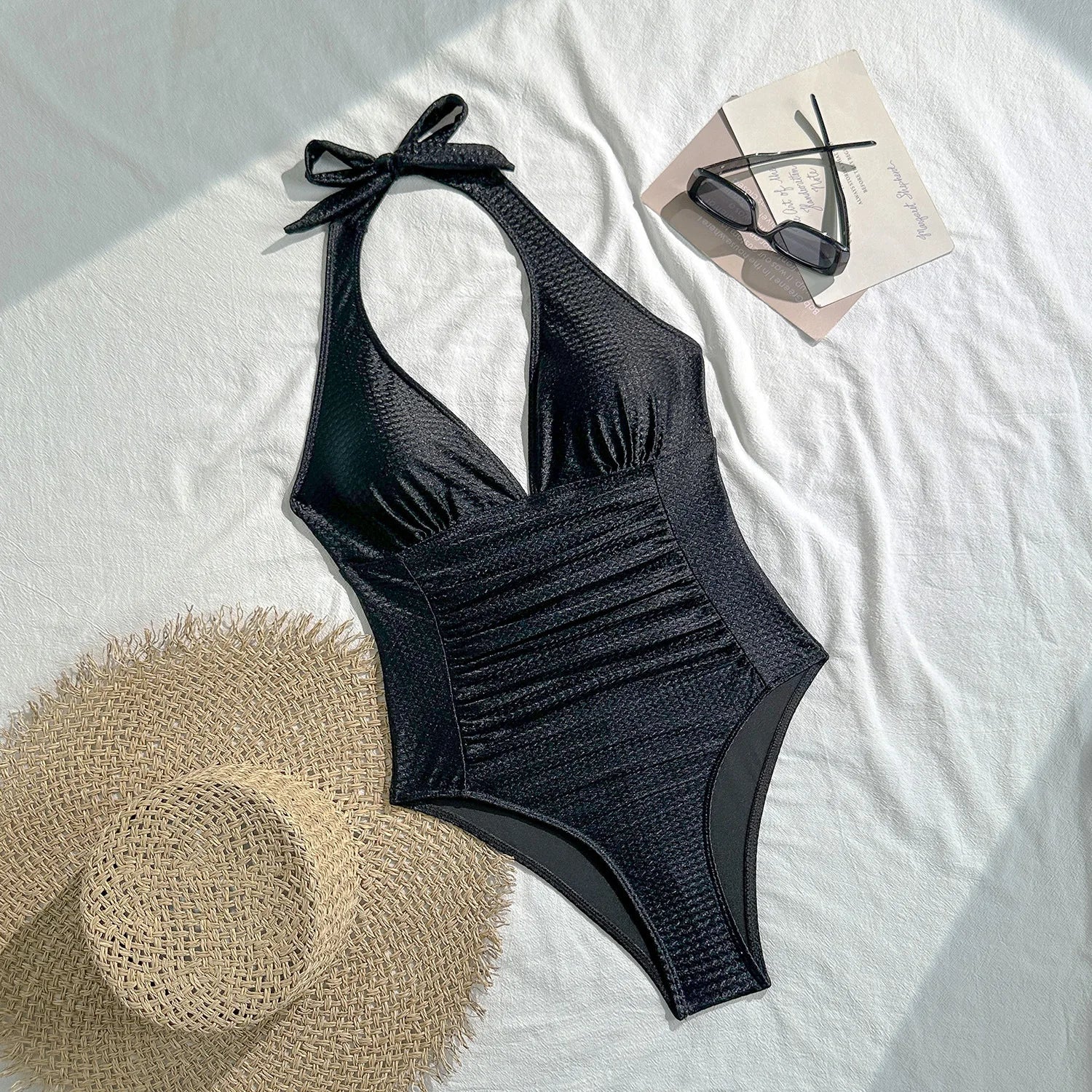 New Deep V Neck One Piece Swimsuit 2026 Women Orange White Pleate Tummy Control Swimwear Beach Holiday Bathing Suit Monokini