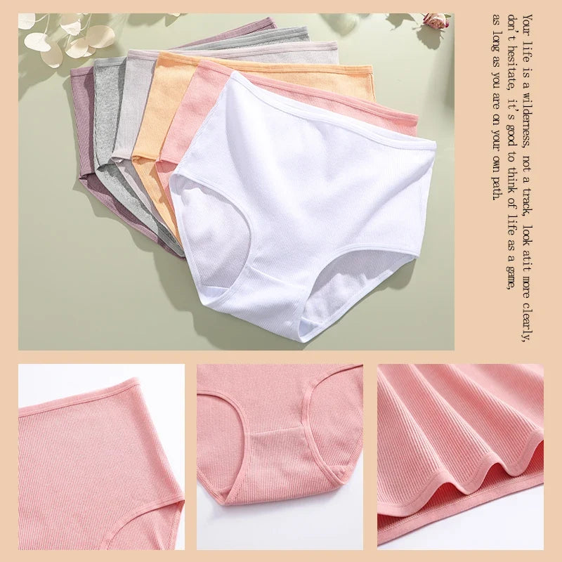 3Pcs women cotton High Waist underwear breathable Striped Panties Female Plus Size Solid Color Briefs comfortable Lingerie S-XXL