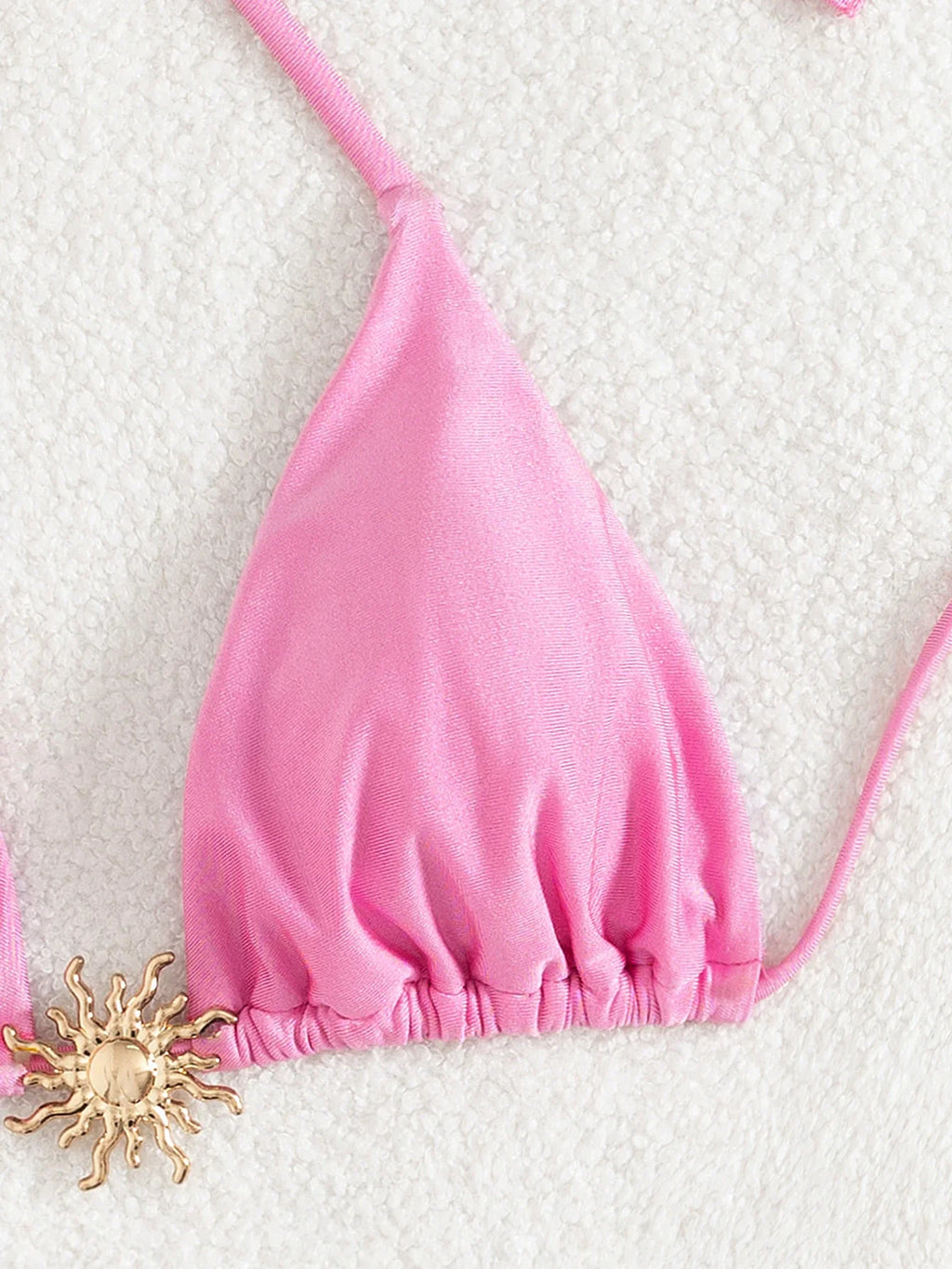 Sexy Pink Bikini 2025 Mujer Women Metal Sun Ornament Push Up Mesh Skirt 3 Piece Swimsuit Summer Bathing Suit Vacation Swimwear