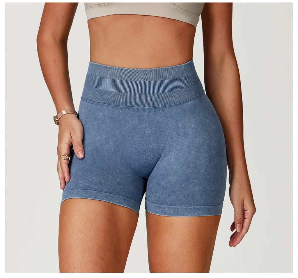 High Waist Yoga Shorts Women Sand Washed Yoga Shorts Workout Shorts Fitness Yoga Lift Butt Fitness Yoga Gym Running Short Pants