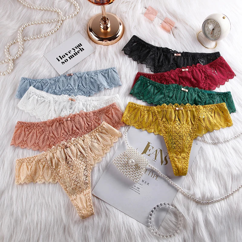 Hollow Out Lace Sexy Girls G String Panties Women Briefs Transparent Thong Thin Underwear Female Low Waist Lingerie Size S-XL