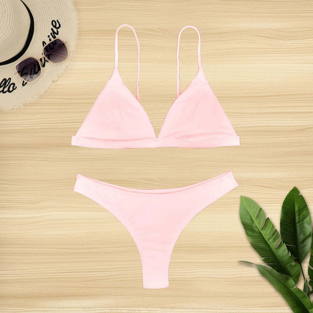 2026 Sexy Solid Color Bikini Swimwear Women's Underwear Nylon Fabric with Chest Pad No Steel Support For Swimming Swimsuit