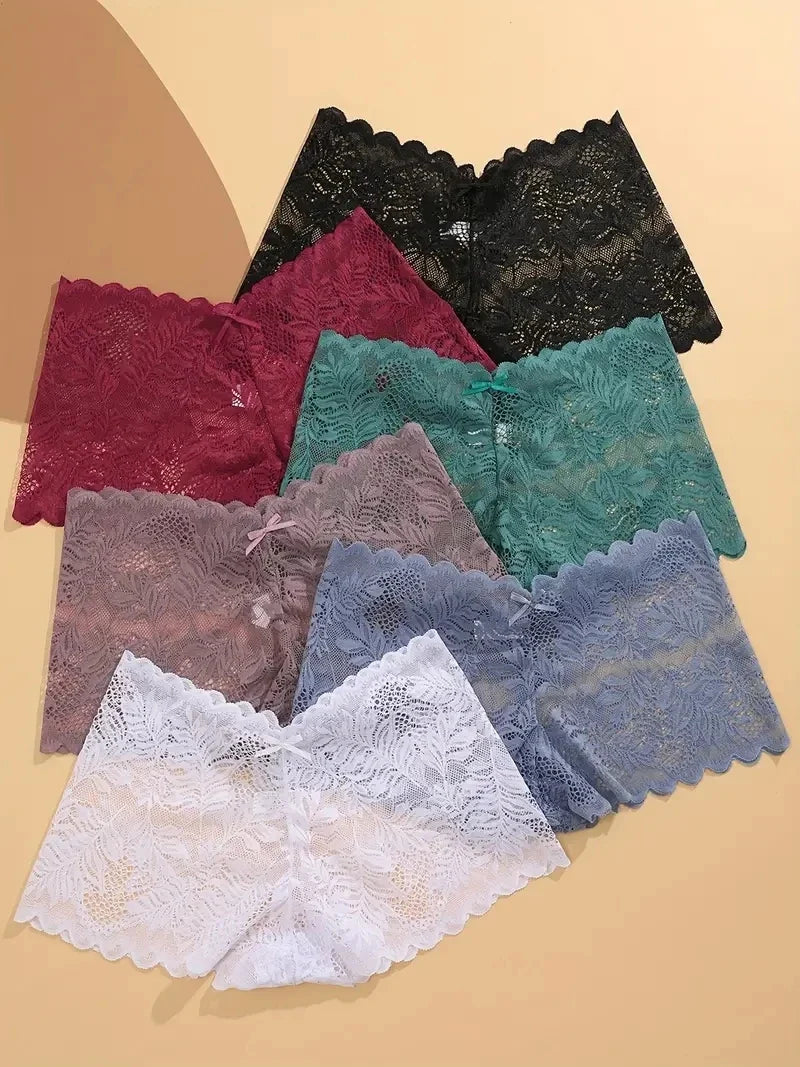 6PCS Women Lace Boxers Briefs Sexy Seamless Breathable Low Waist Female Underwear Solid Color Intimates High Elastic Lingerie