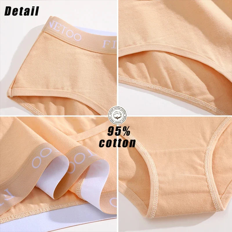 FINETOO 4Pcs Women's  Cotton Panties Sexy Breathable Low Waist  Briefs Letter Straps Underwear Soft Stretch Comfortable Lingerie