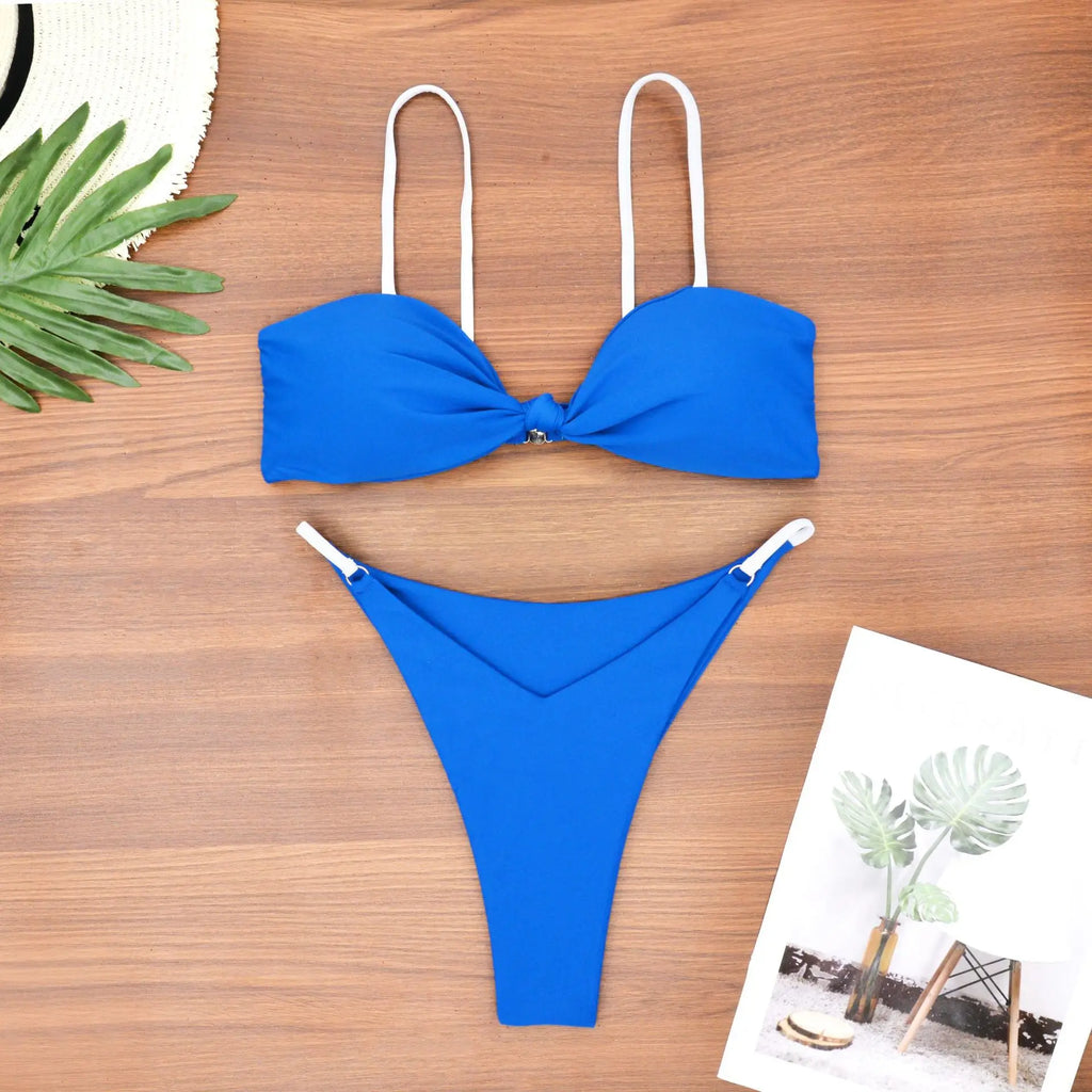Sexy Bikini Swimsuit Women's Separate Thickened High Elasticity Swimming Costume with Chest Pad No Steel Support for Water