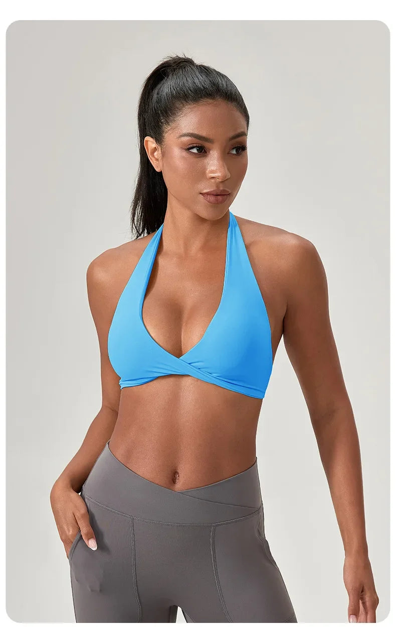 Women's Yoga Bra Halter Back Fitness Underwear Sexy Wire-Free Sports Vest Comfortable Breathable Bra