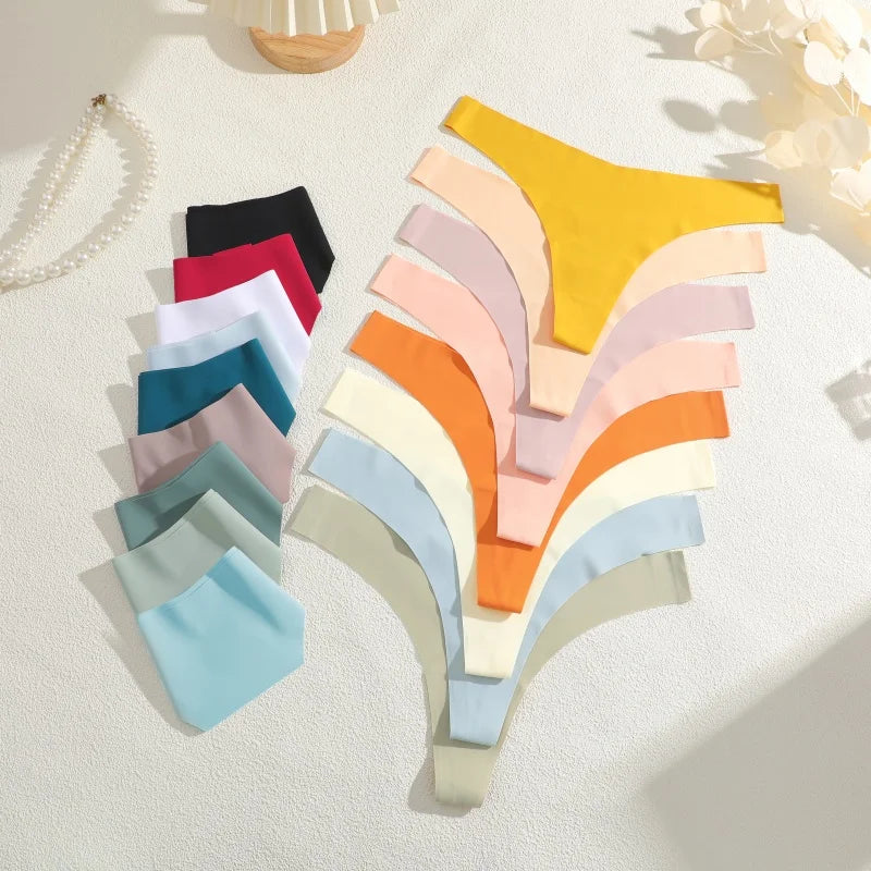8PCS/Set Seamless Ice Silk Panties Women V-Waist Underwear Sexy Sports Briefs Panties Female Soft Ultra-thin Lingerie G-string
