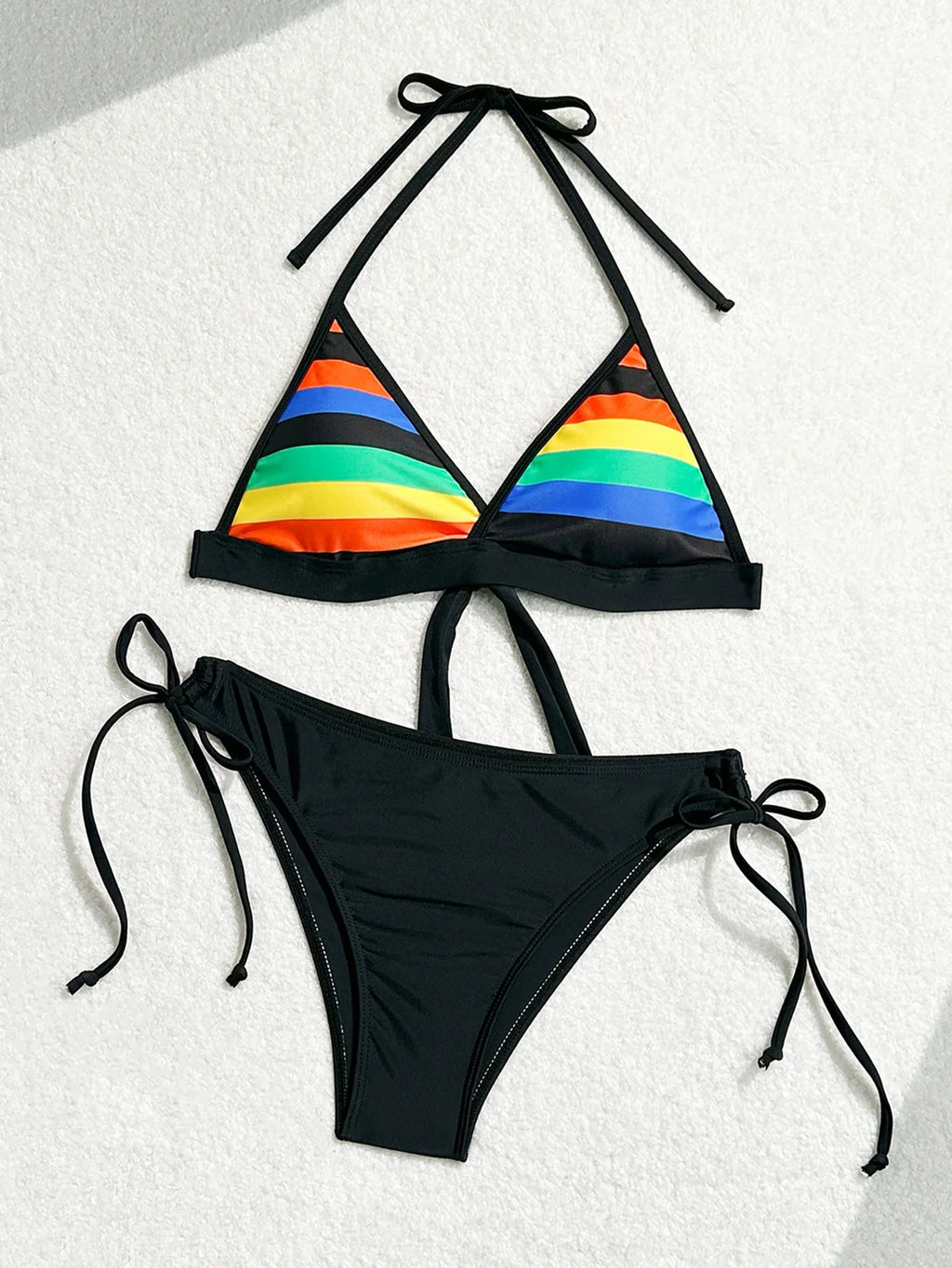 Women's Rainbow Color Bikini Set Sexy Beach Vacation Backless 2 Piece Swimsuit 2024 Summer Bathing Suit Bra Push Up Swimwear