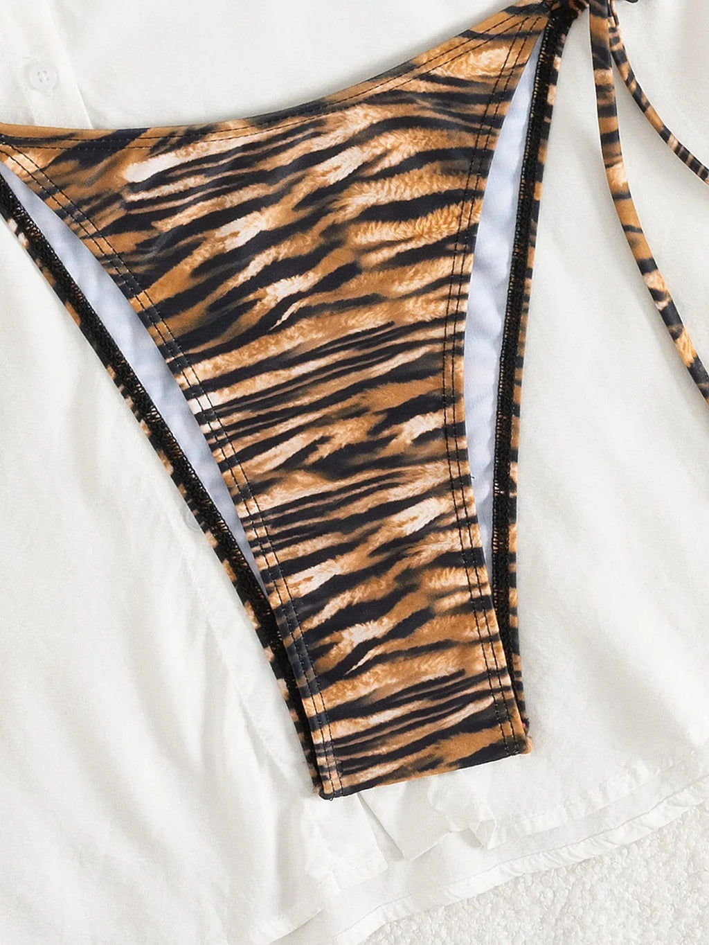 Sexy Coffee Tiger Print Micro Bikini 2026 Women Halter Push Up Bra Tie Side Thong Swimsuit Brazilian Beach Bathing Suit Swimwear