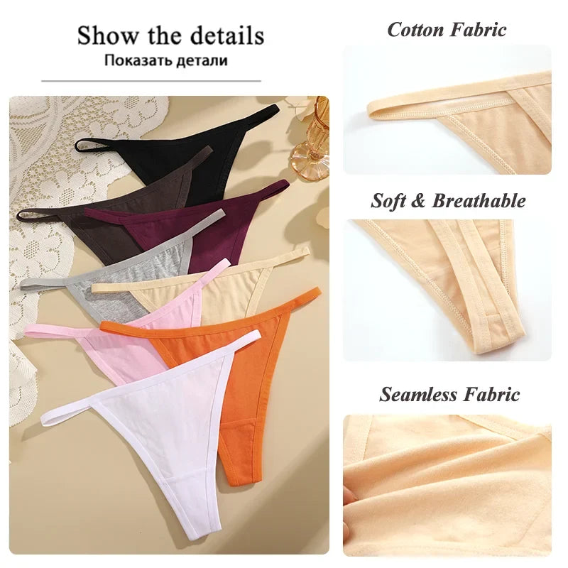3PCS Seamless Cotton Thong Women Thin Strap Low Waist High Flexibility Panties Sexy Underwear Ladies Briefs T-back Soft Women