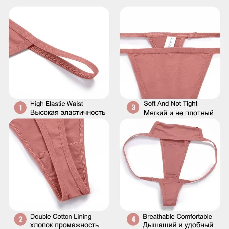 New 4PCS/Set Cotton Bikini Panties Women Sexy Solid Color Low Waist Thongs Female Breathable G-String Underwear Comfort Lingerie
