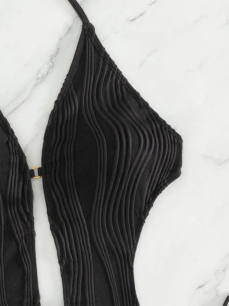 One Piece Swimsuit for Women 2024 Lace Patchwork Green Hollow Out Thong Swimwear Beach Bathing Suit Tie Side Backless Monokini
