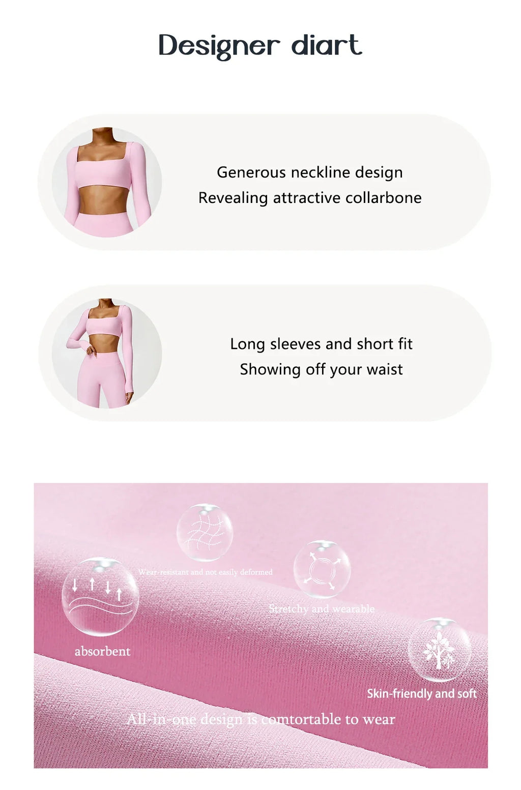Hearuisavy Summer Casual Quick Dry Sportswear Women Square Neck Gym Top Women Fitness Sports Crop Top Long Sleeve Yoga Clothing