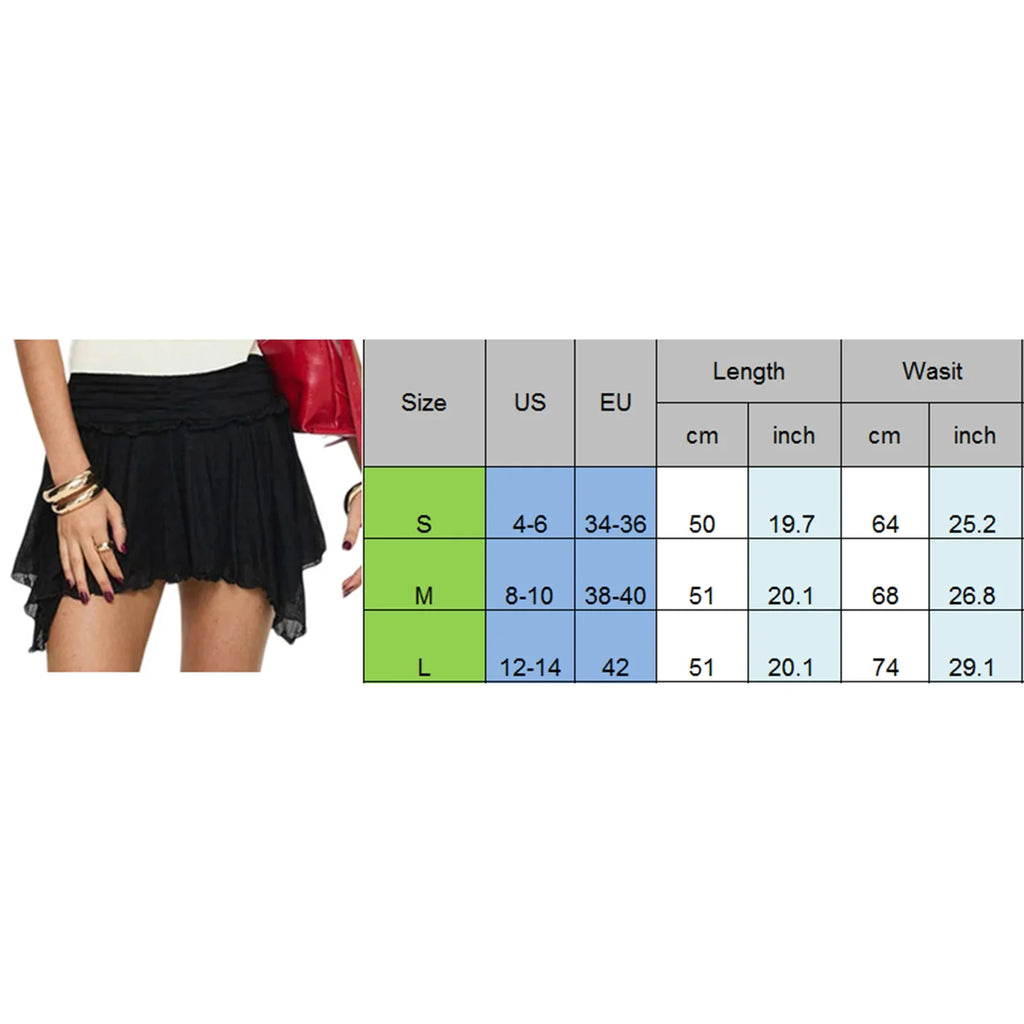 Women's Solid Color Gothic Mini Skirts Lace Ruched High Waist Skirts Spring Summer Irregular Hem Casual Skirts
