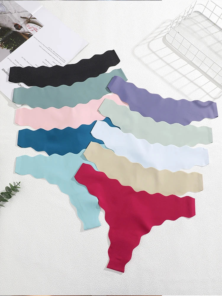 5Pcs Seamless Full-Body Fan-Shaped Wave Decorative Briefs Sexy Thongs Comfortable Breathable Stretch Underwear Women's Lingerie