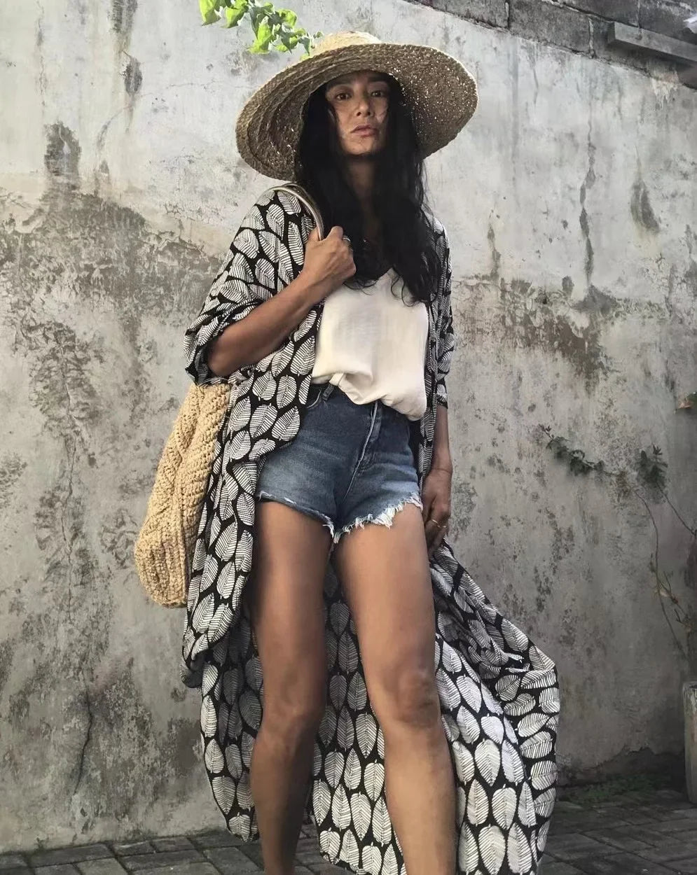 2024 New Summer Sexy Beach Kimono Swimwear Cotton Cover Up Swimsuit Women Print Bikini Cover Up Beachwear Dress Robe
