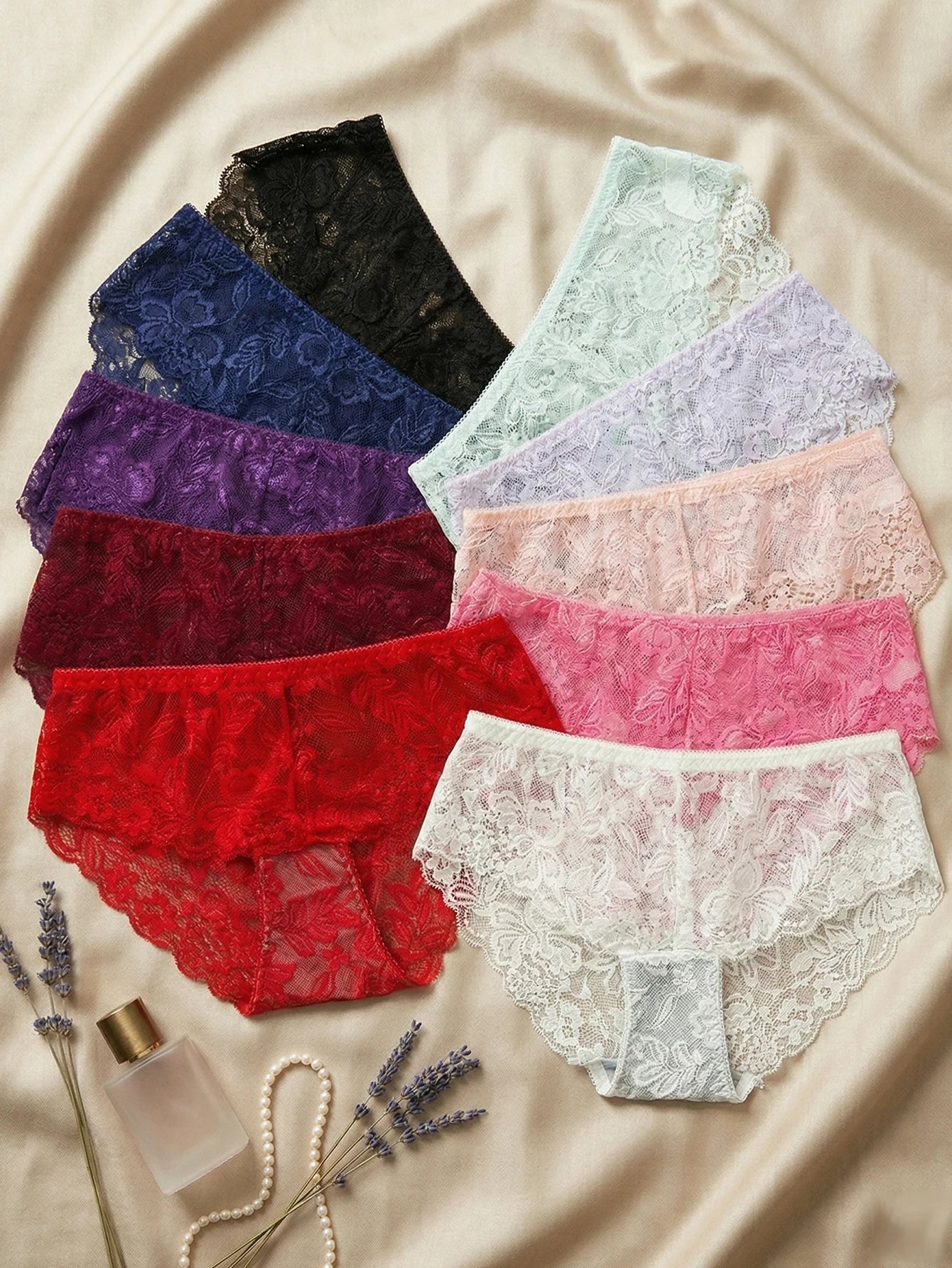 10 PCS/Set Women's Lace Panties Sexy Lace Female Underwear Low Rise Floral Sheer Panties