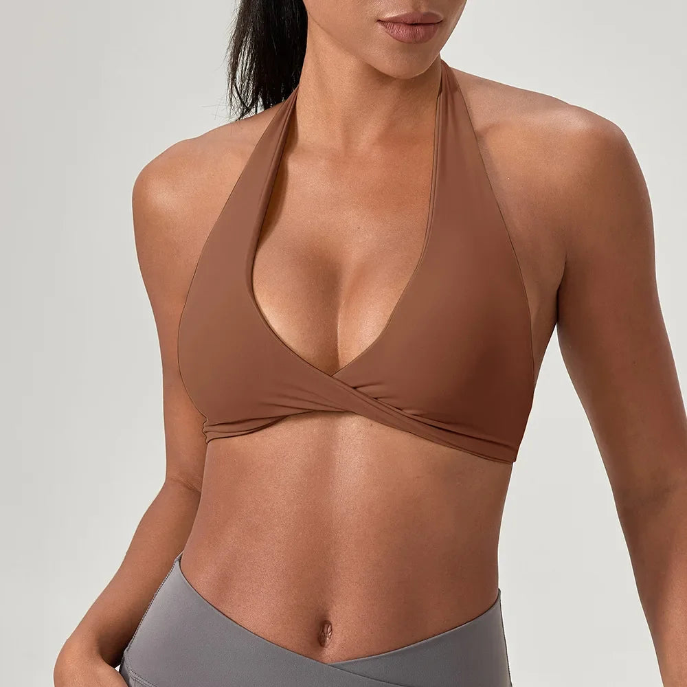 Women's Yoga Bra Halter Back Fitness Underwear Sexy Wire-Free Sports Vest Comfortable Breathable Bra