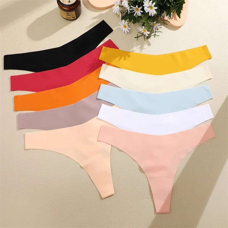 7PCS/Set Seamless Ice Silk Panties Women V-Waist Underwear Sexy Sports Briefs Panties Female Soft Ultra-thin Lingerie G-string