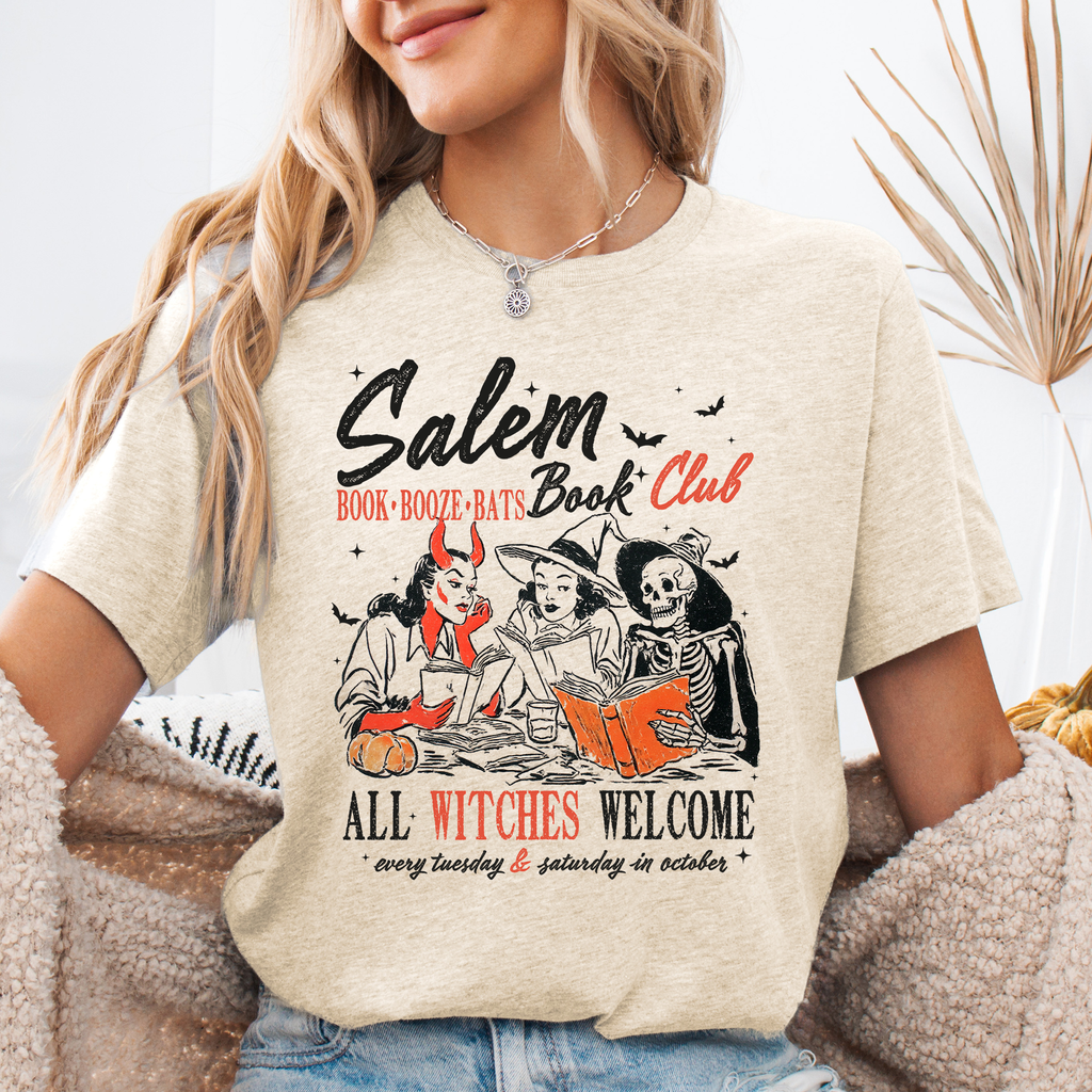 Salem Book Club All Witches Welcome Bookish Halloween Cozy Night In Reading Graphic Tee