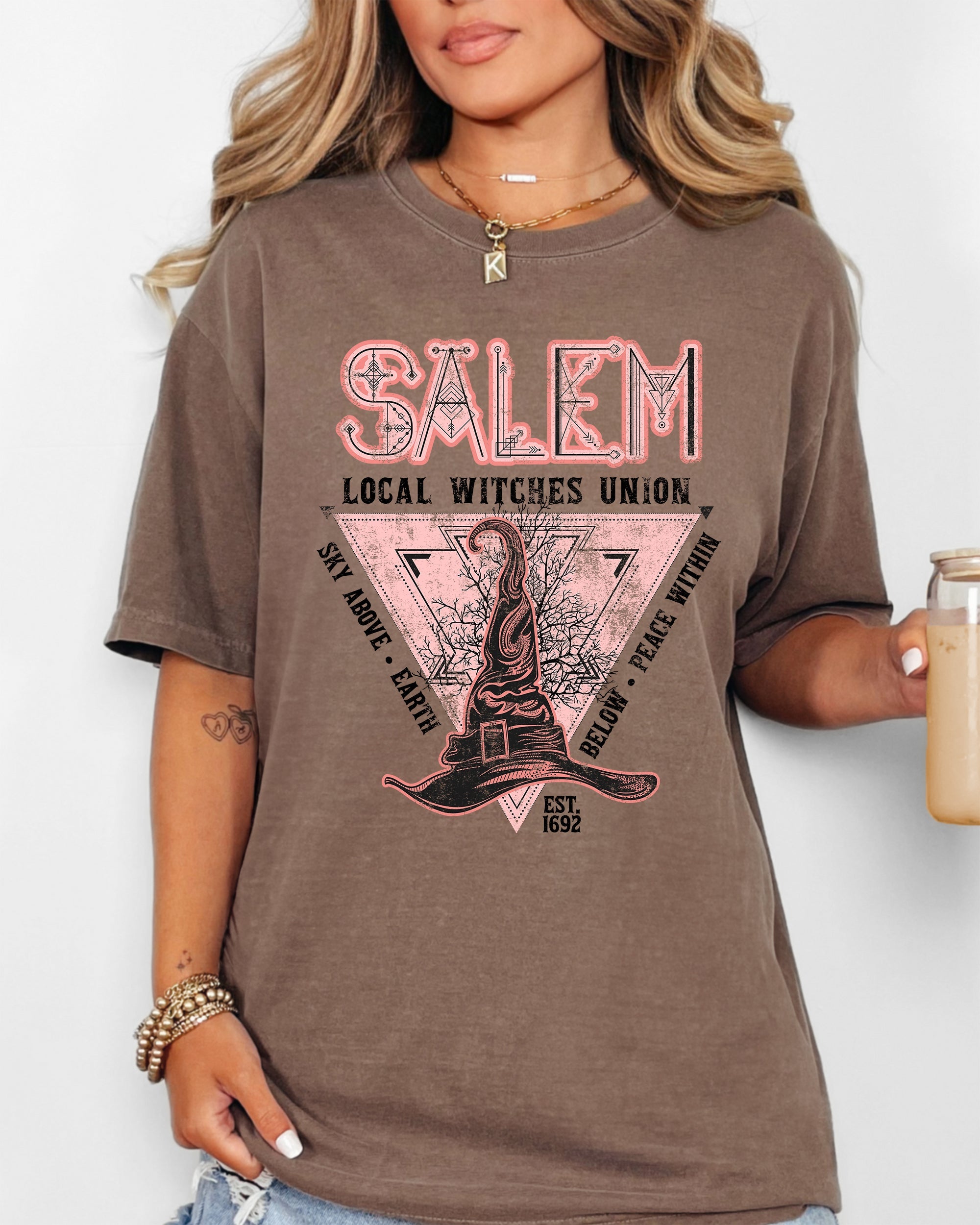 Salem Witches Union 1692 Halloween Sky Above Earth Below Peace Within Local Witch Union Comfort Colors Tee