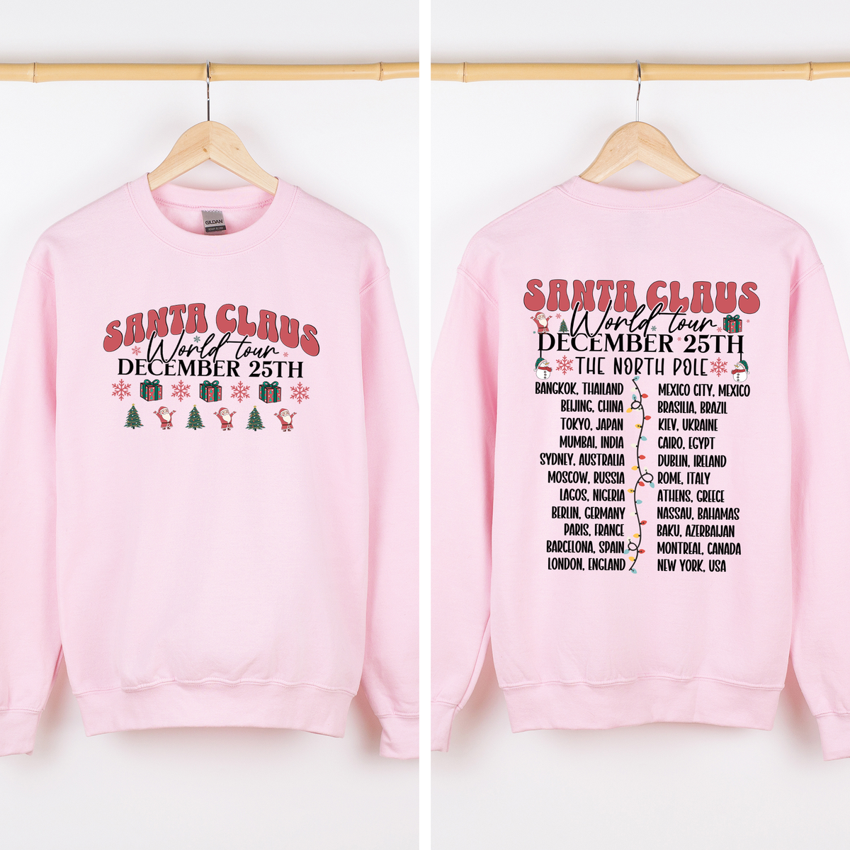 Santa Claus World Tour Christmas Band Retro Front And Back Illustrated Sweatshirt