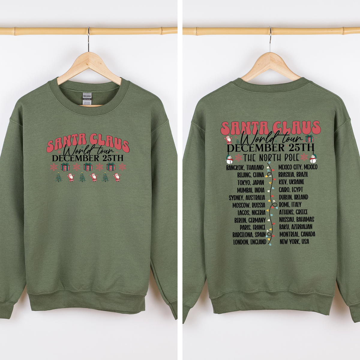 Santa Claus World Tour Christmas Band Retro Front And Back Illustrated Sweatshirt