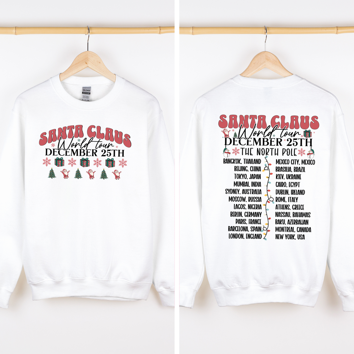 Santa Claus World Tour Christmas Band Retro Front And Back Illustrated Sweatshirt