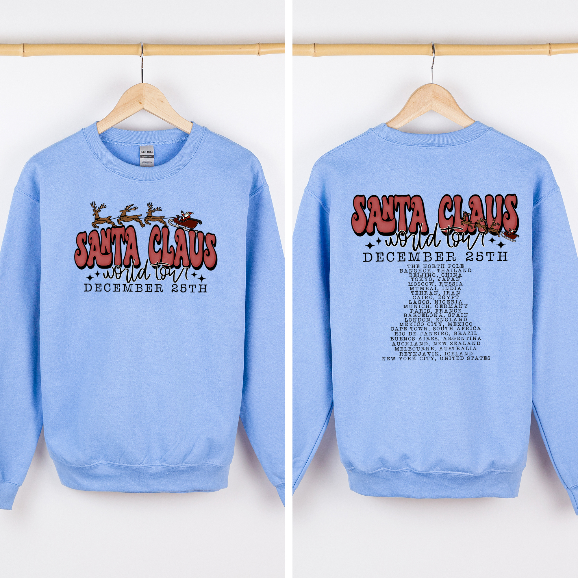 Santa Claus World Tour The North Pole December Christmas Retro Band Graphic Sweatshirt