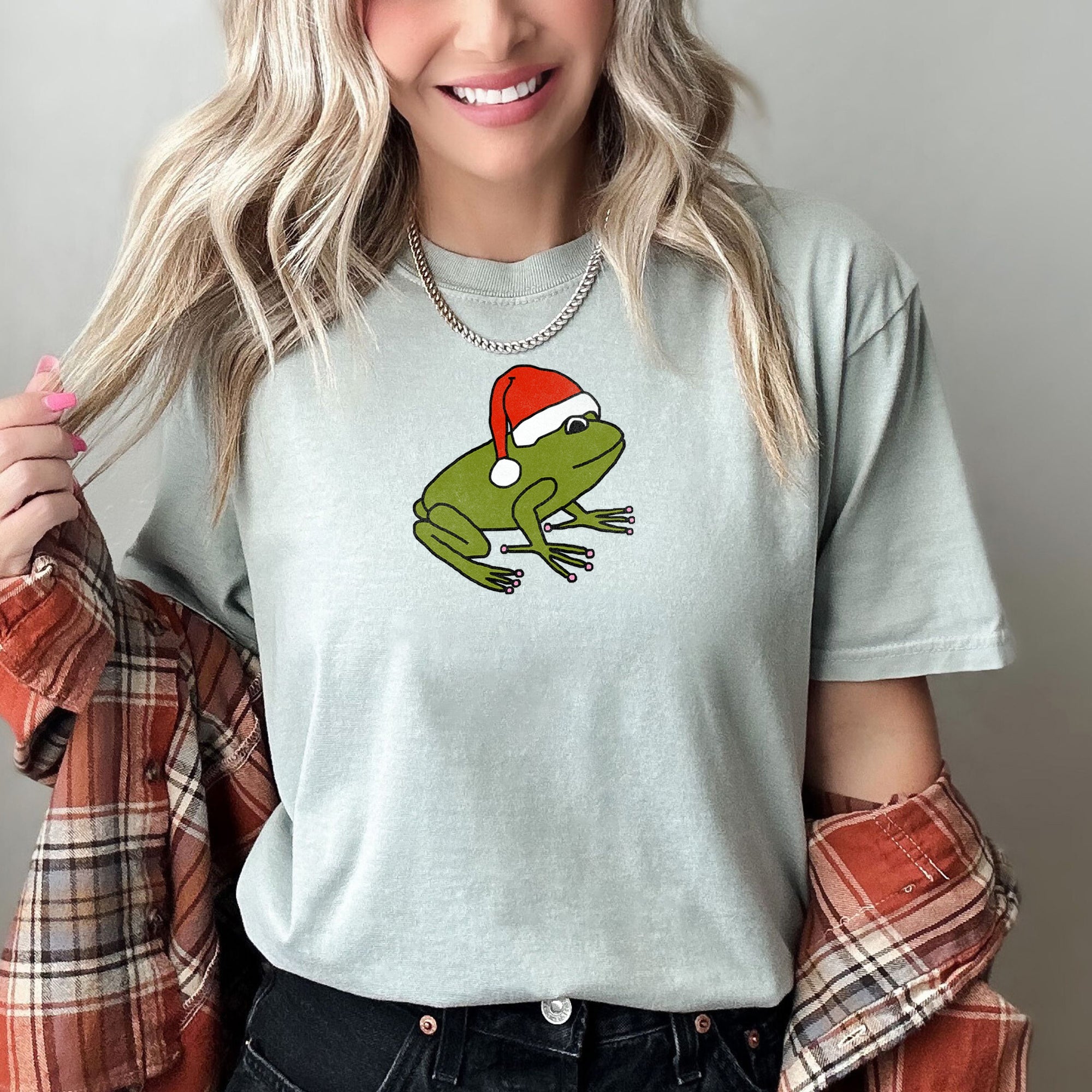 Santa Frog Christmas Retro Toad Holiday Edition Classic Cartoon Style Comfort Colors Tee