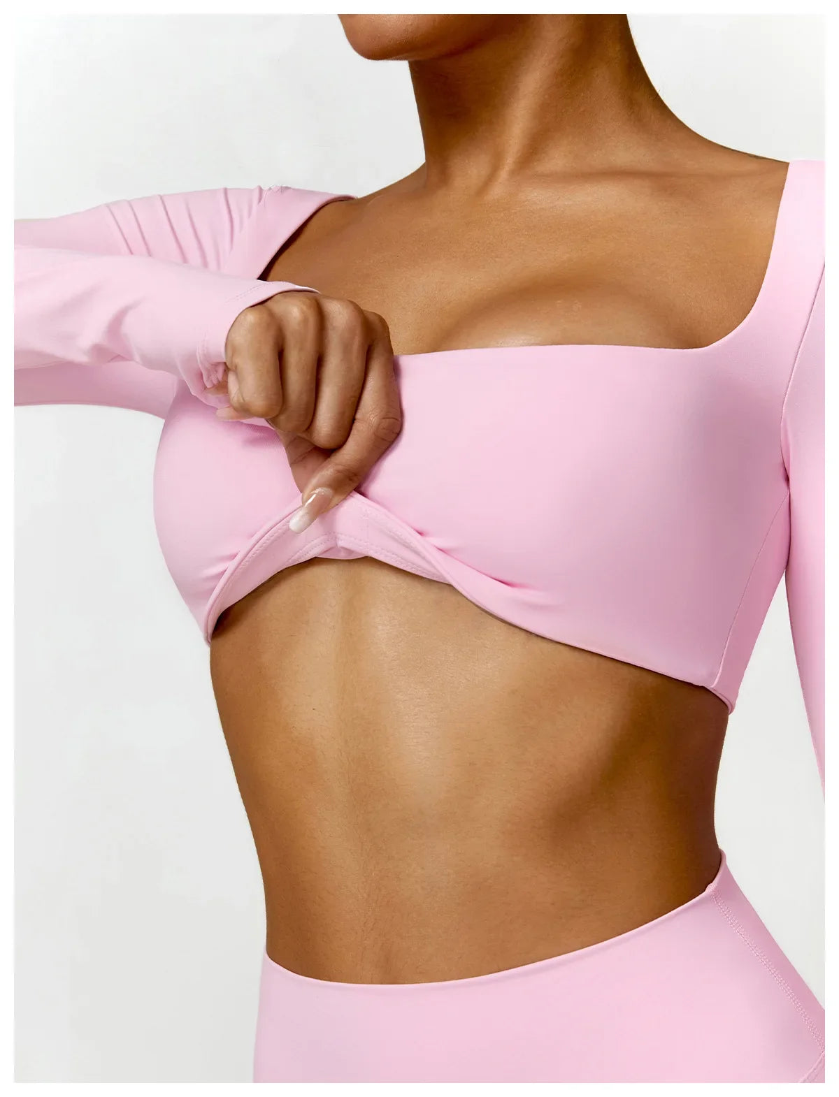 Hearuisavy Summer Casual Quick Dry Sportswear Women Square Neck Gym Top Women Fitness Sports Crop Top Long Sleeve Yoga Clothing