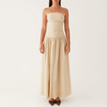 Elegant Strapless Maxi Tube Dress Women Ruched Long Sundress Boat Neck Sleeveless Strapless Flowy Dresses Party Clubwear