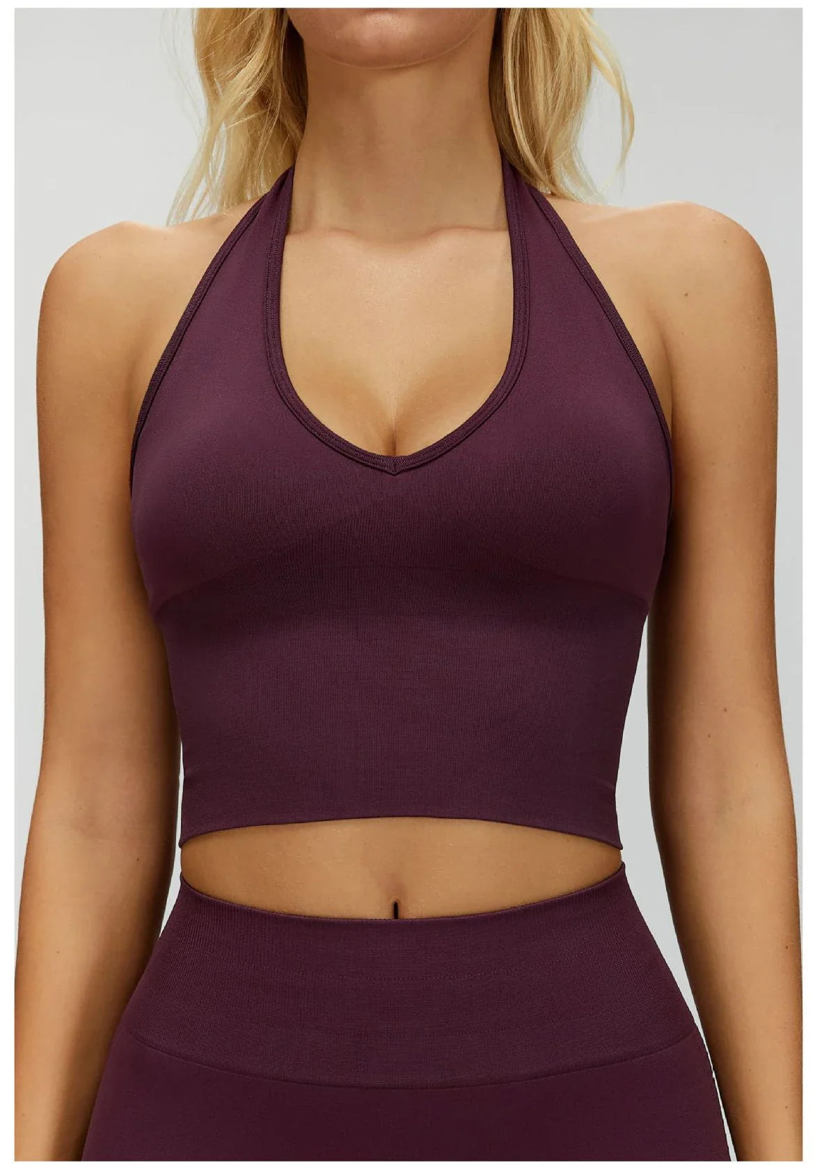 Seamless High Stretch Sports Bra Women Halter Yoga Bra Padded Backless Sports Bras Gym Crop Top Push Up Workout Yoga Tops Woman