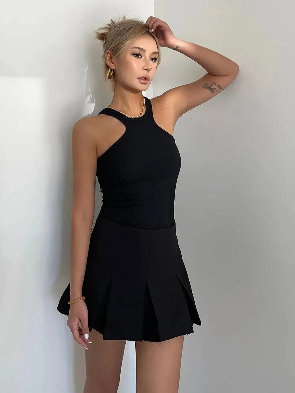 WOMENGAGA American High Street A-line Short Unif School Girl Fairy Grunge Skirt High Waist Pleated Skorts Streetwear Lovely HM2O