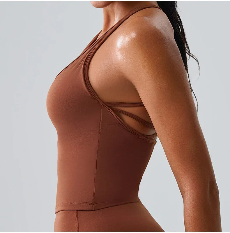 Women Sports Underwear Beautiful Back Cross Back Fitness Sports Bra Top Gym Yoga Athletic Tight Workout Jog Soft With Chest Pad