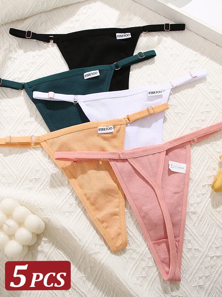 5PCS Women's Panties Cotton Thongs Adjustable Waist Sexy G-String Solid Color Seamless Intimate Female Underpants Lingerie S-XL