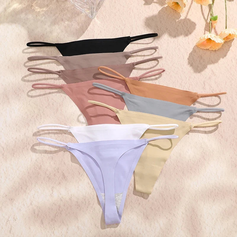 6PCS/SET Seamless Thong Women Thin Strap Low Waist High Flexibility Panties Sexy Ladies Briefs Comfortable Multicolor Underwear