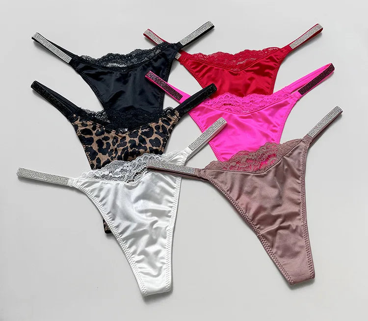 Rhinestone Lace Sexy Girls Women Panties Seamless Underwear G String Letter Transparent Thong For Female Low Rise Ladies Briefs