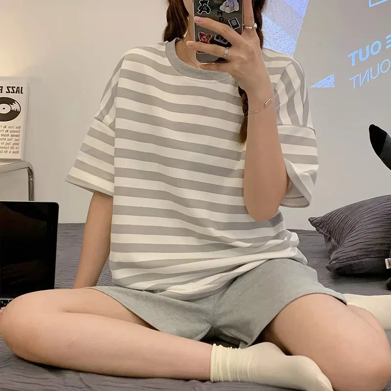 New Pajamas Female Summer Short-Sleeved Shorts Suit Korean Version of the Student Sweet Cute Cartoon Ms. Loose Homewear Suit