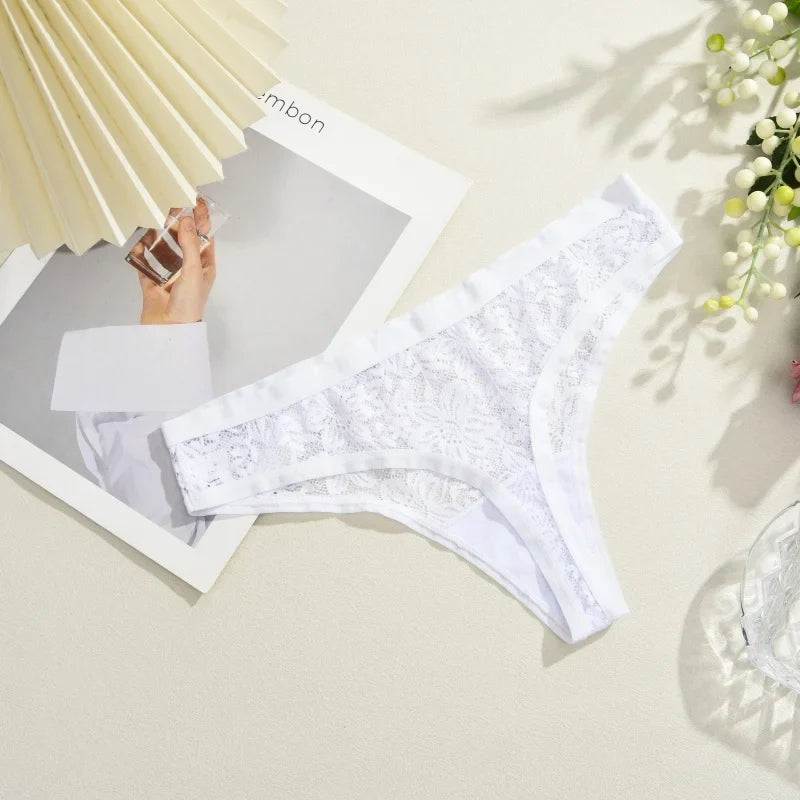 3Pcs/Set Women Sexy Lace Panties Lingerie Floral Sexy Low Waist Deep Color Thongs Ladies Underwear Fashion Soft Underpants S-XL