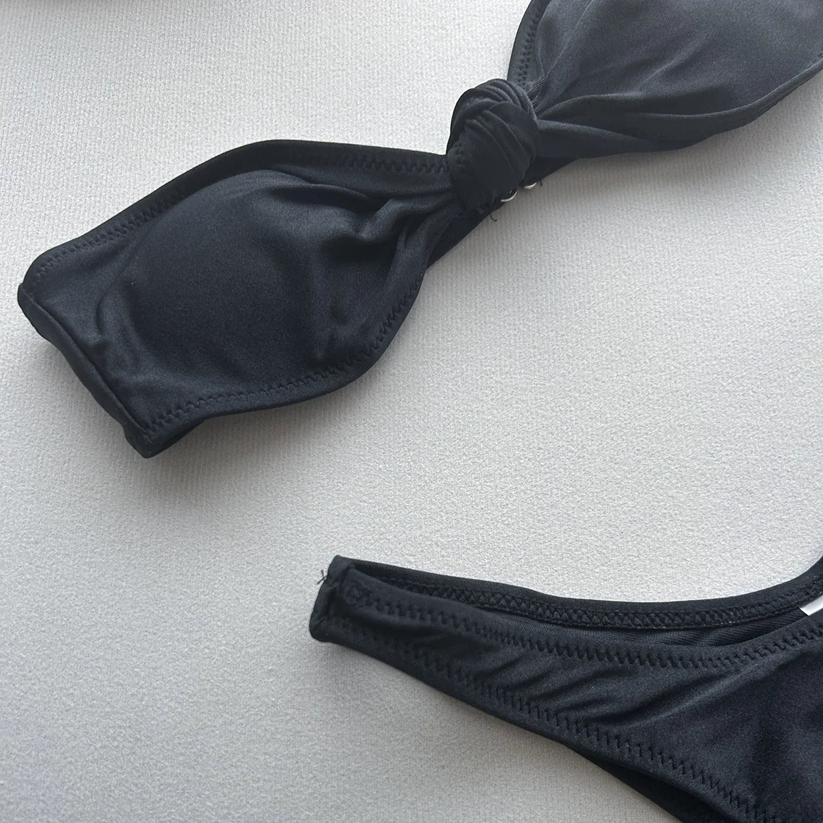 Sexy Front Tie Bow Bikini Set Women Black Bandeau Push Up Bra Micro Swimsuit 2024 Beach Bathing Suit Thong Swimwear Biquini